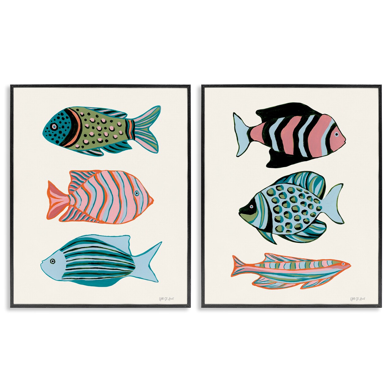 Stupell Industries Tropical Pastels Fish 2pc Framed Giclee Wall Art Set Design by Yvette St. Amant